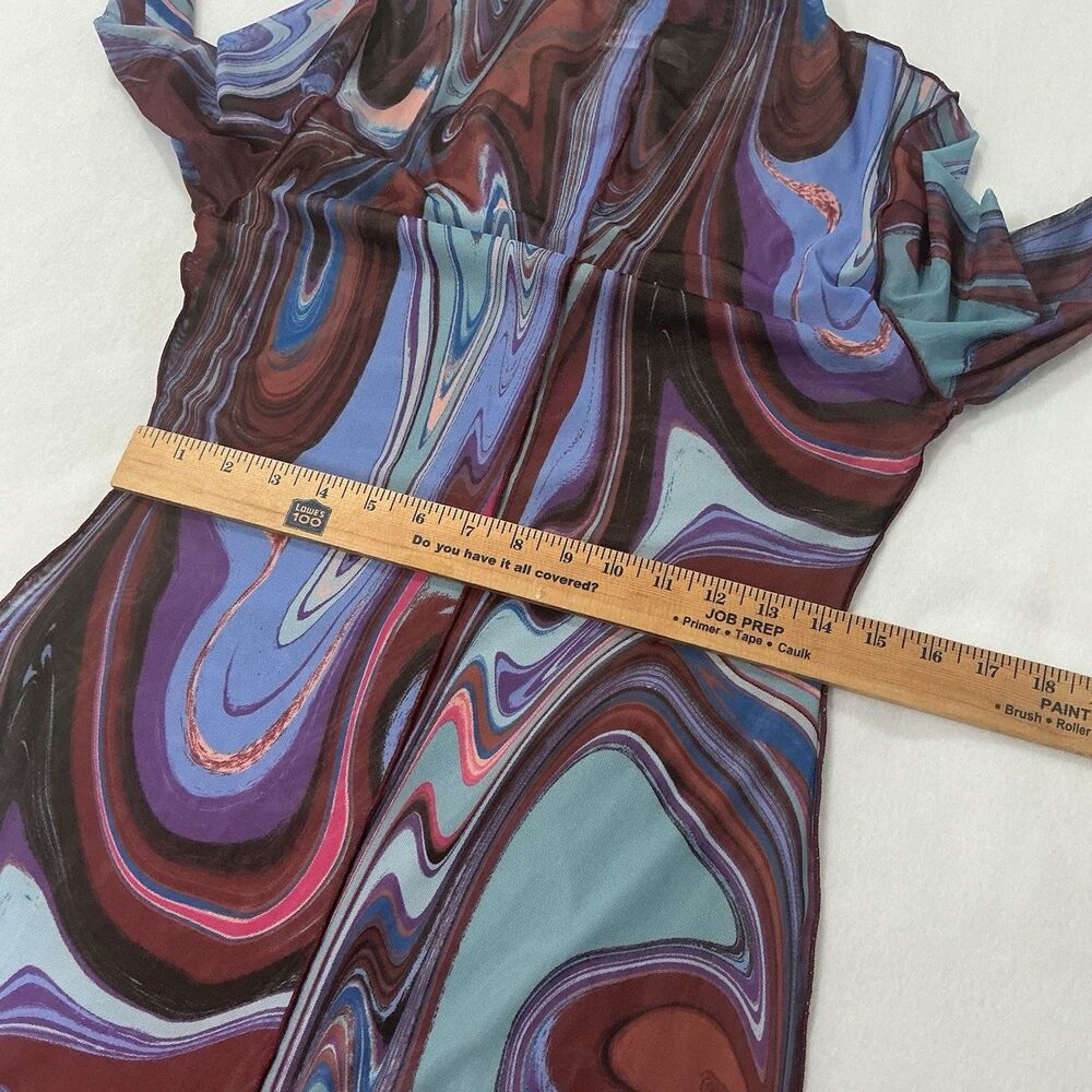 Y2K Bodycon Mesh Midi Dress Size Medium Marble Swirl Art Psychedelic Trippy Club - Picture 5 of 15